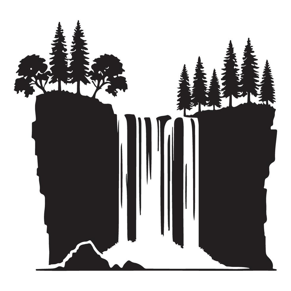 Waterfall in Forest Silhouette Illustration vector