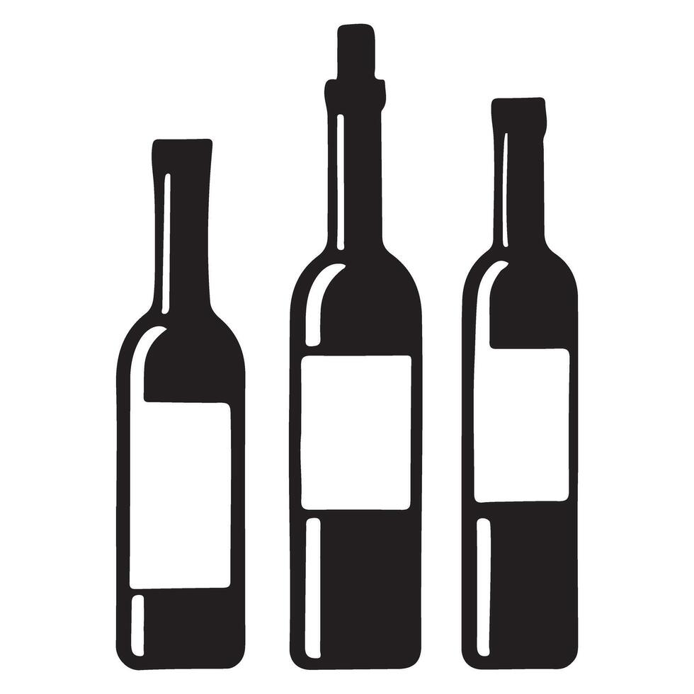 Silhouettes of Three Wine Bottles with Blank Labels vector