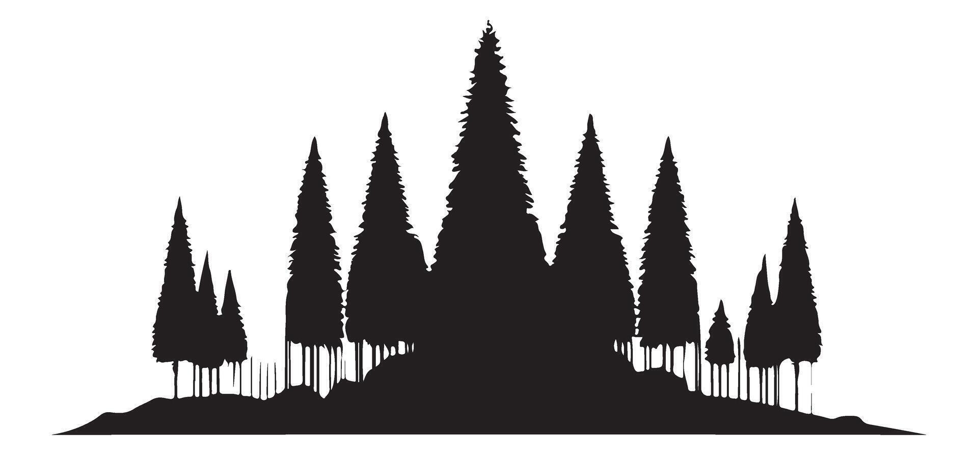 Silhouette of a Pine Forest on a Hill Illustration vector