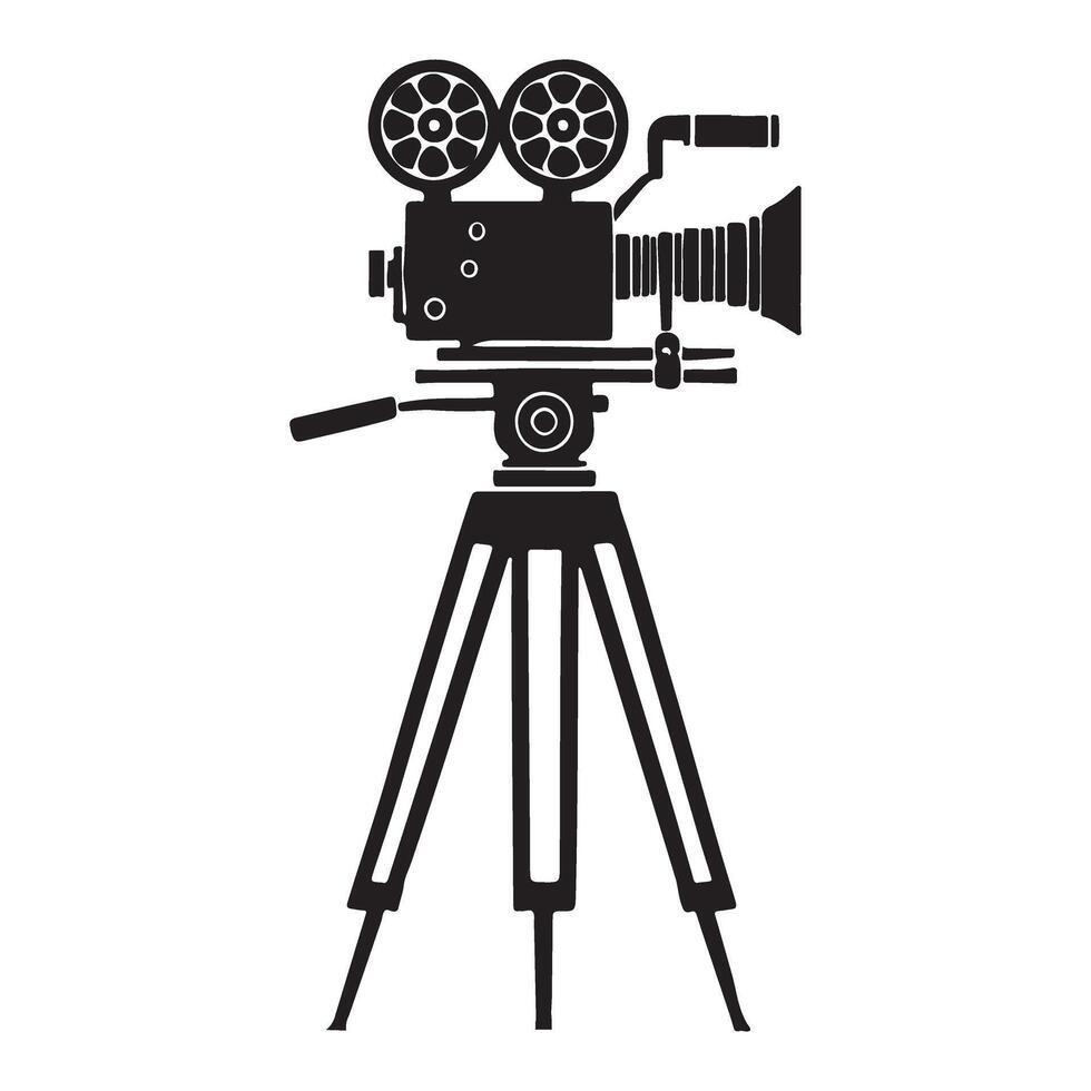Silhouette of a Vintage Movie Camera on Tripod vector