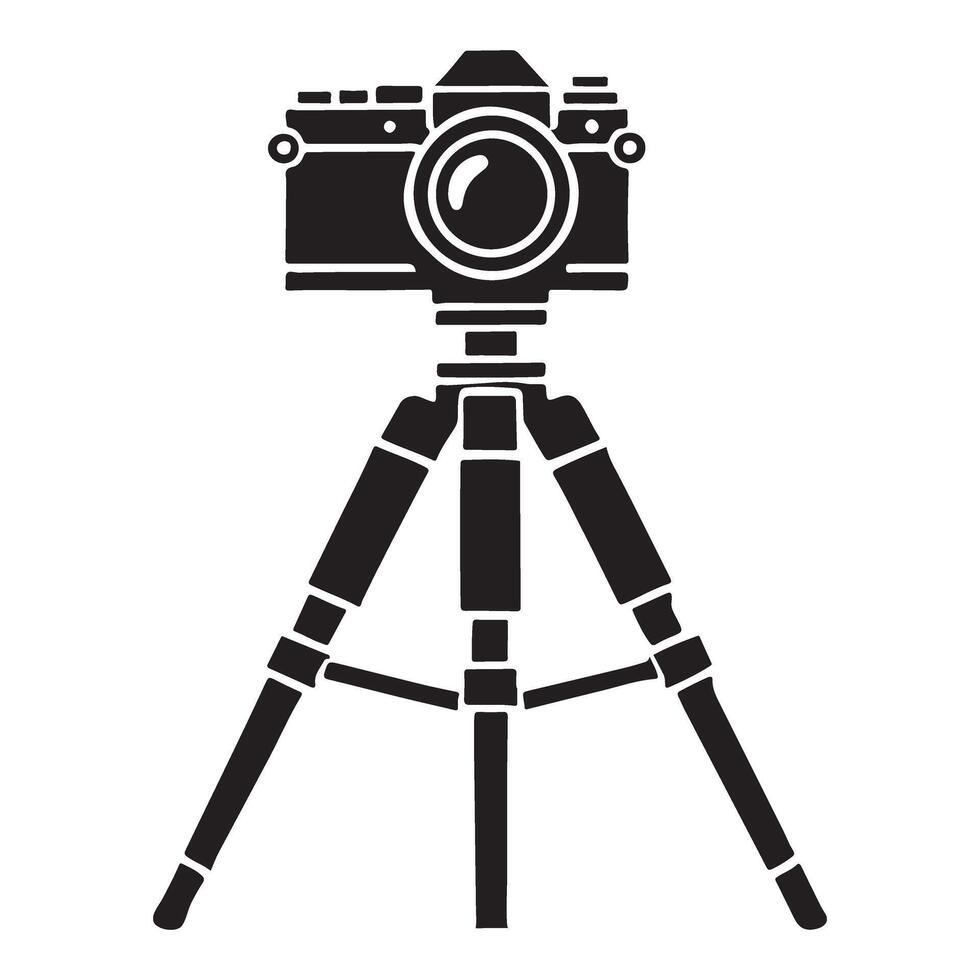 Detailed Silhouette of Camera on Tripod vector