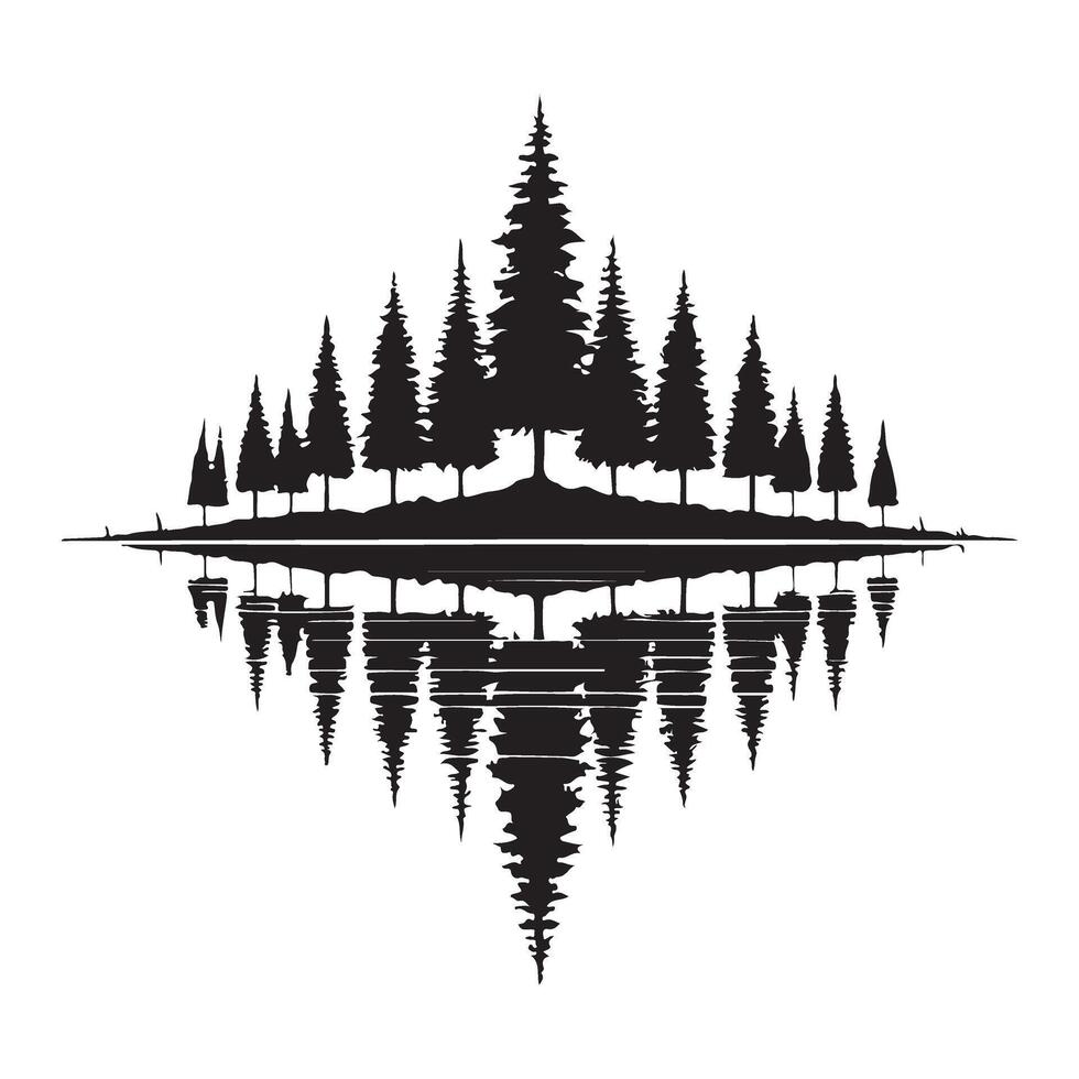 Silhouette of Pine Trees Reflected in Water vector