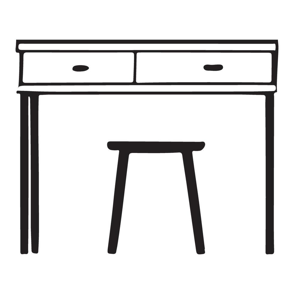 Silhouette of a Simple Desk with Two Drawers and a Stool vector