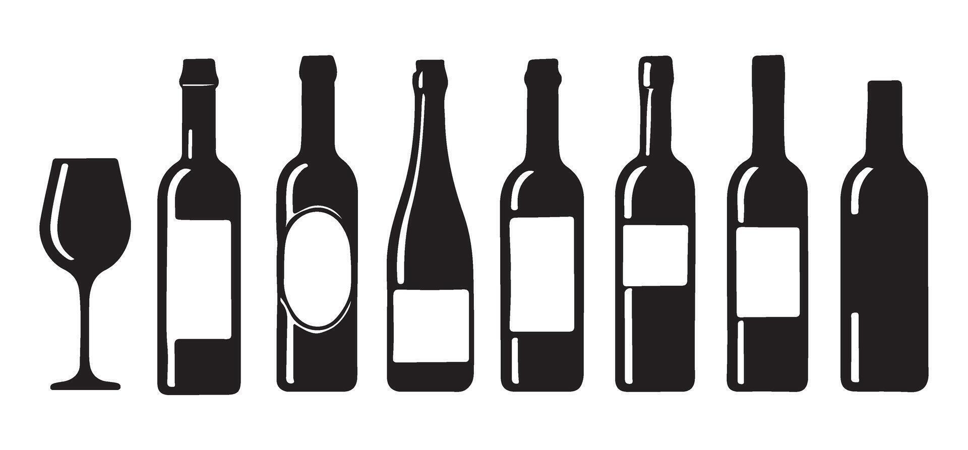 Wine Bottles and Glass Silhouette Illustration vector