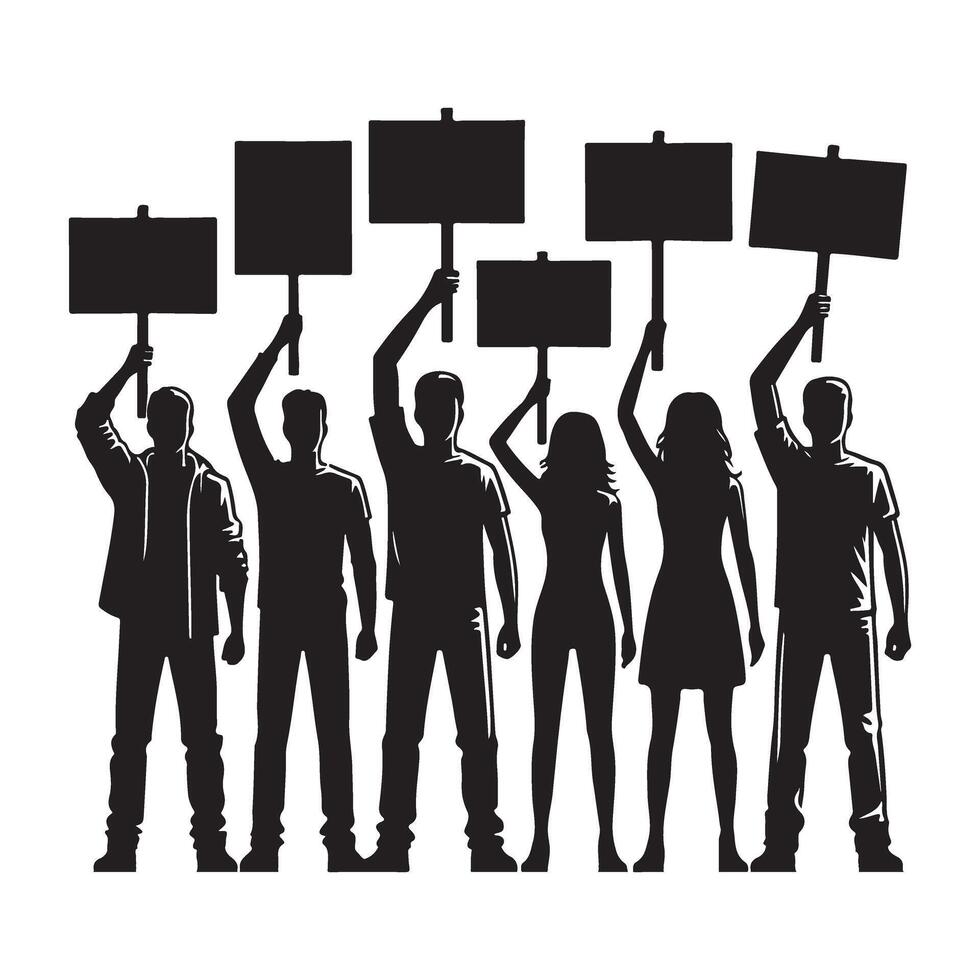 Silhouettes of Protesting Individuals Holding Blank Signs vector