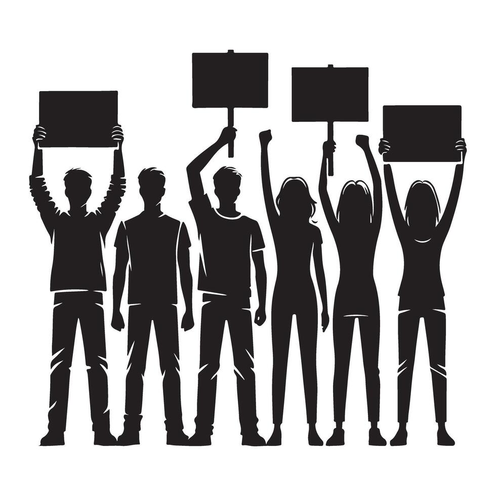 Protestors with Signs Silhouette Demonstration Illustration vector