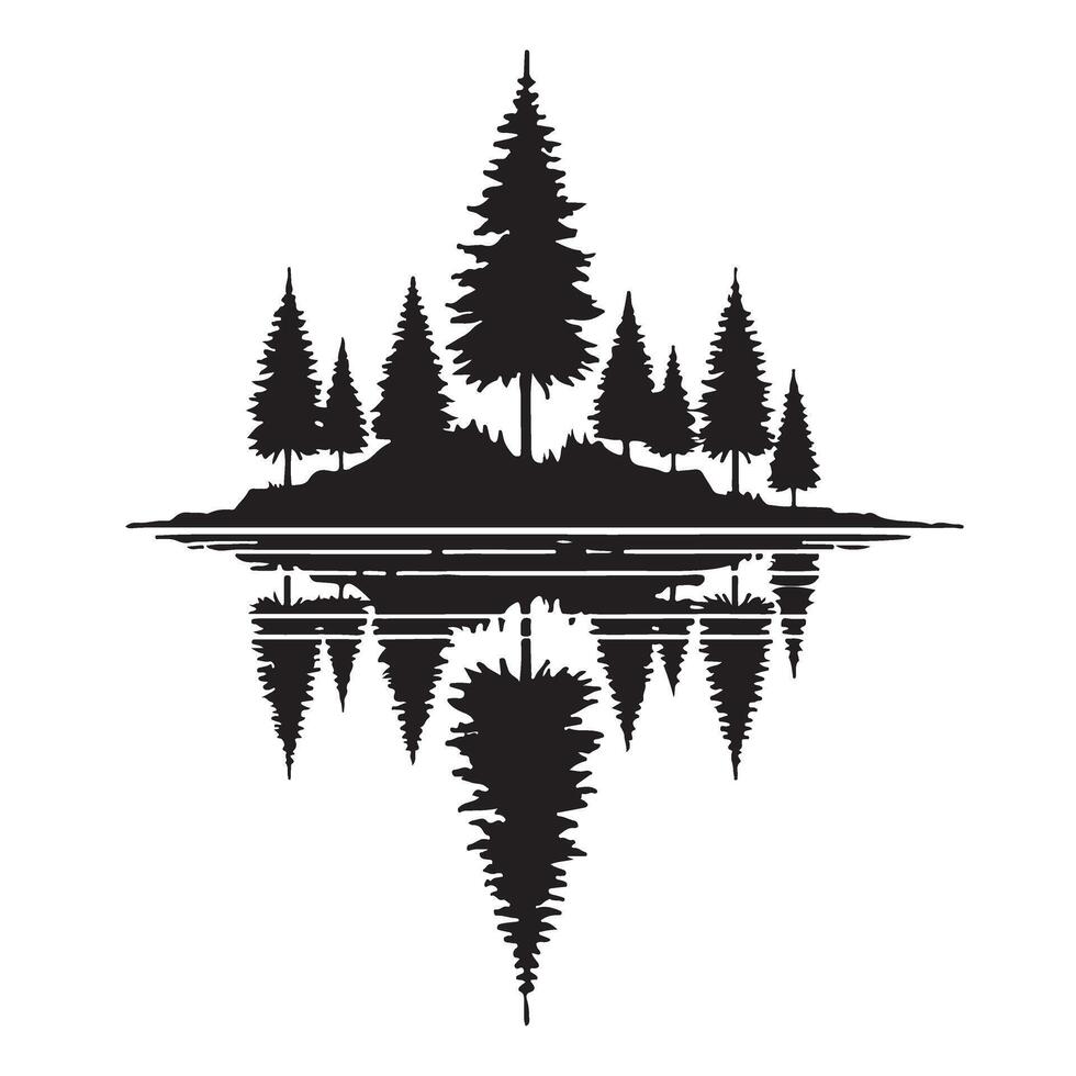 Stunning Silhouette of Pine Trees Reflected in Water vector