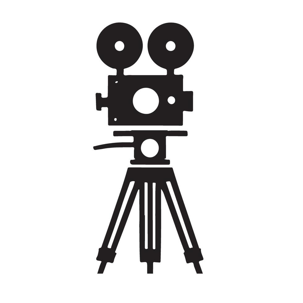 Silhouette of a Vintage Movie Camera on Tripod design art vector
