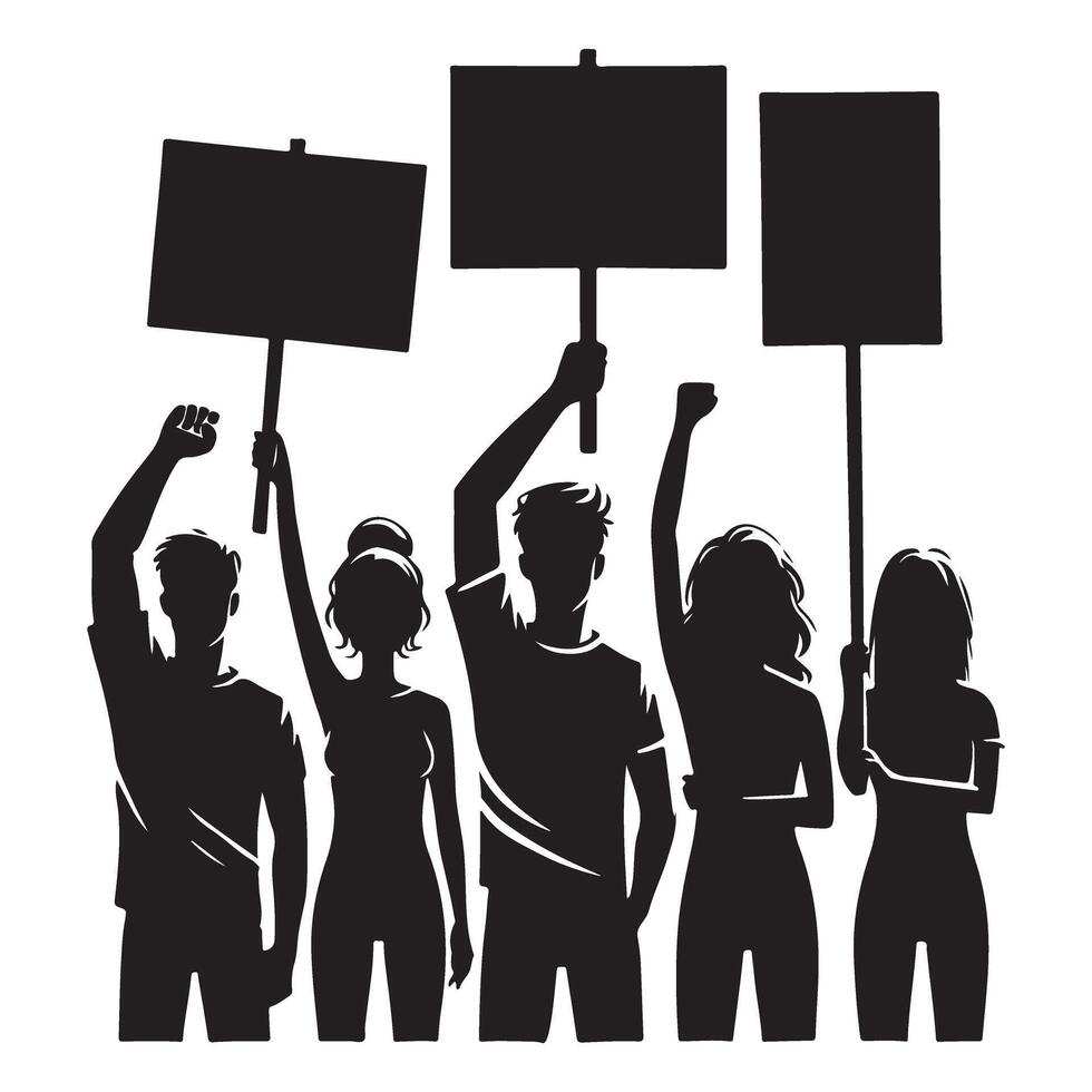 Silhouette of Determined Protesters with Signs vector