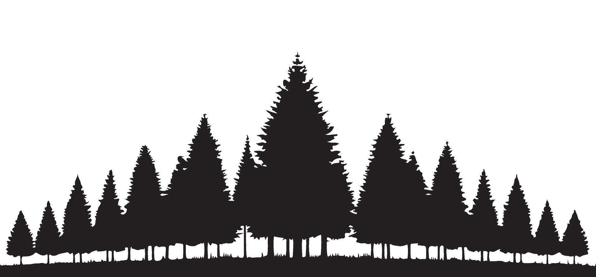 Silhouette of a Pine Forest Landscape Illustration vector