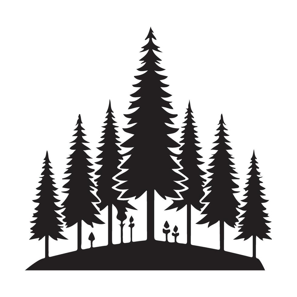 Silhouette of a Pine Tree Family Growing on a Hill vector