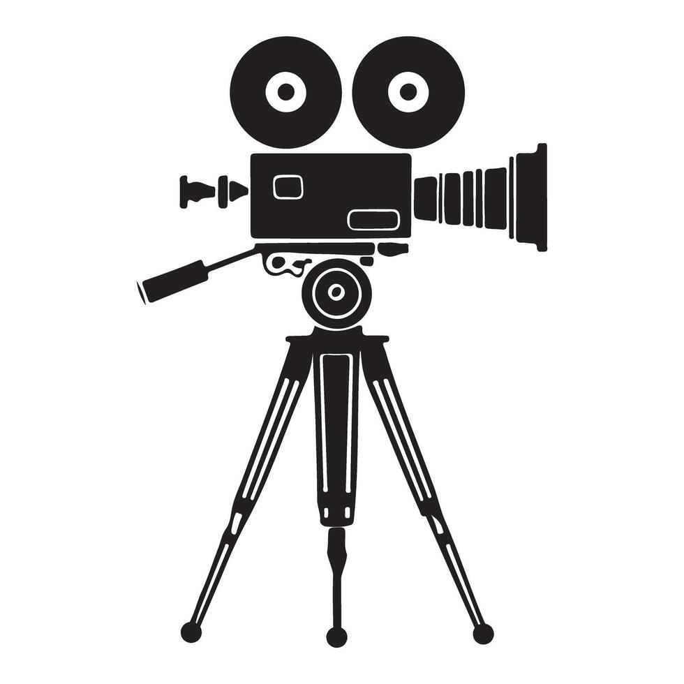 Vintage Movie Camera Silhouette on Tripod Illustration vector