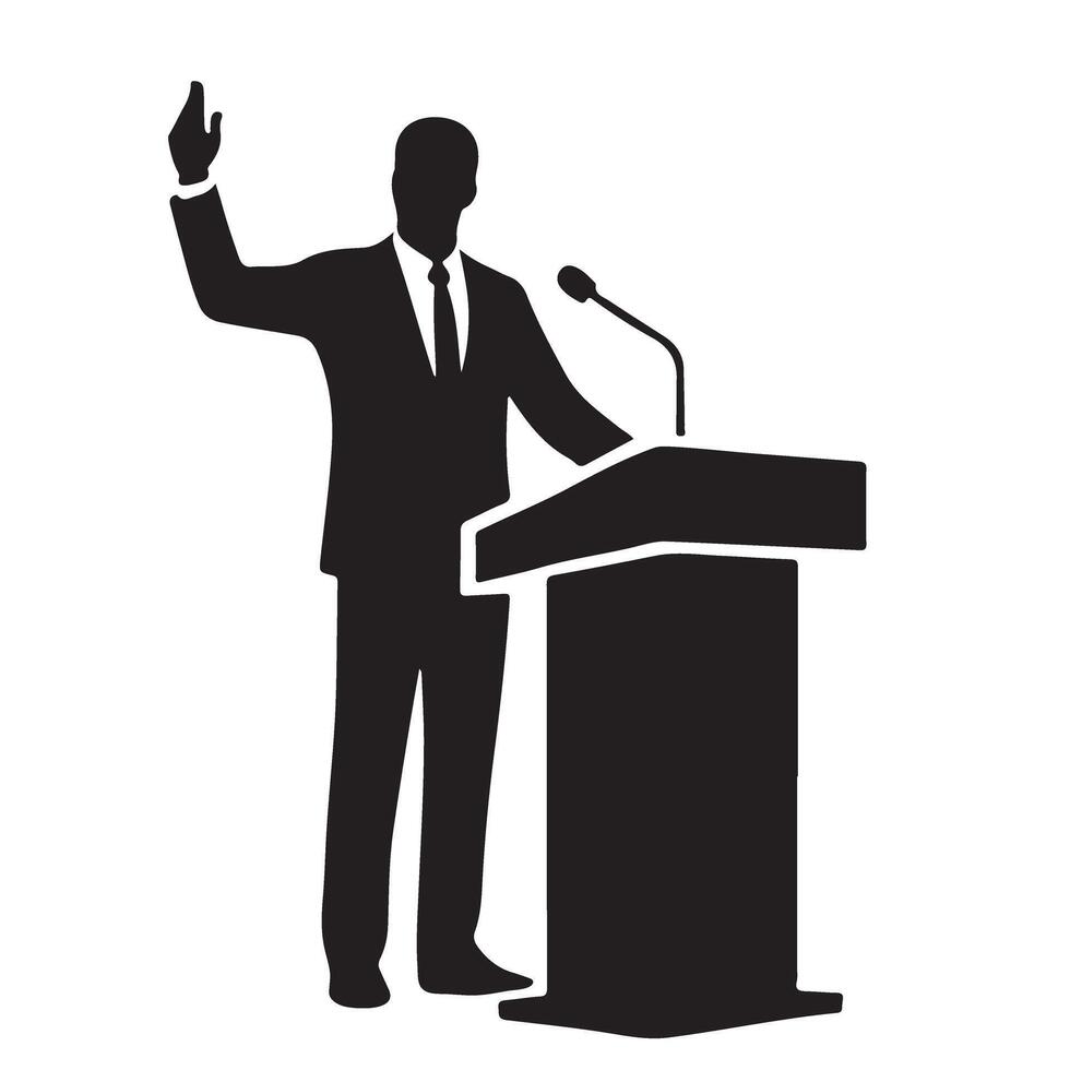 Silhouette of a Speaker at a Podium Giving a Presentation vector