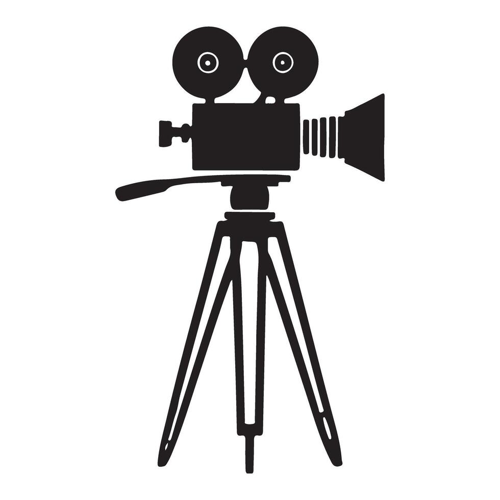 Vintage Movie Camera Silhouette Illustration on Tripod vector