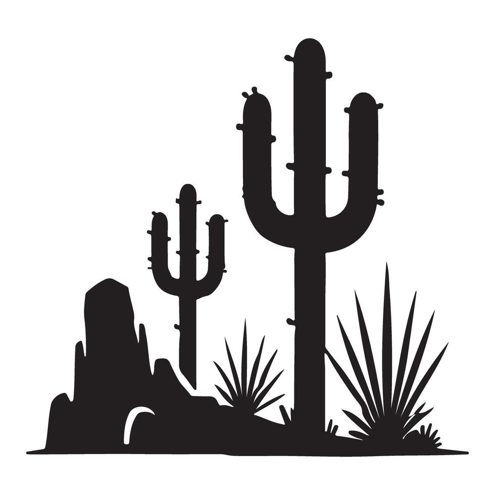 Desert Landscape Silhouette Illustration with Cacti vector