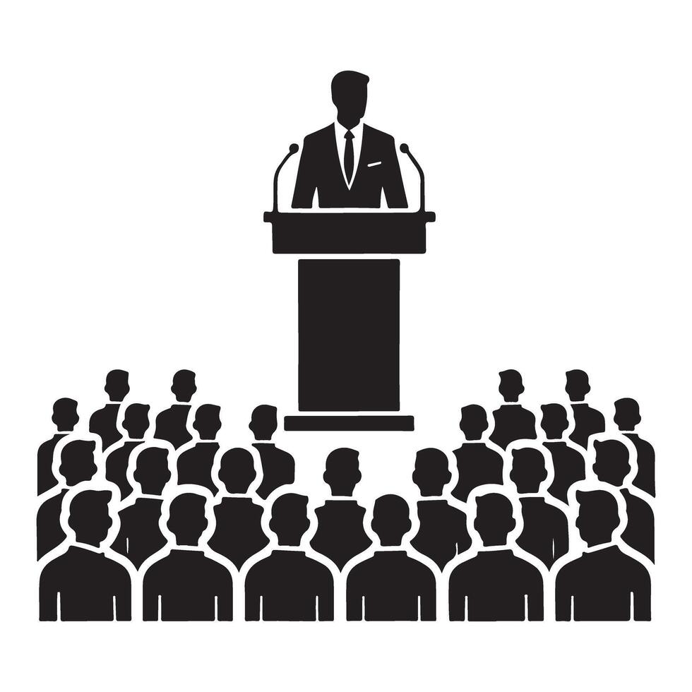 Silhouette Illustration of Speaker Addressing an Audience vector