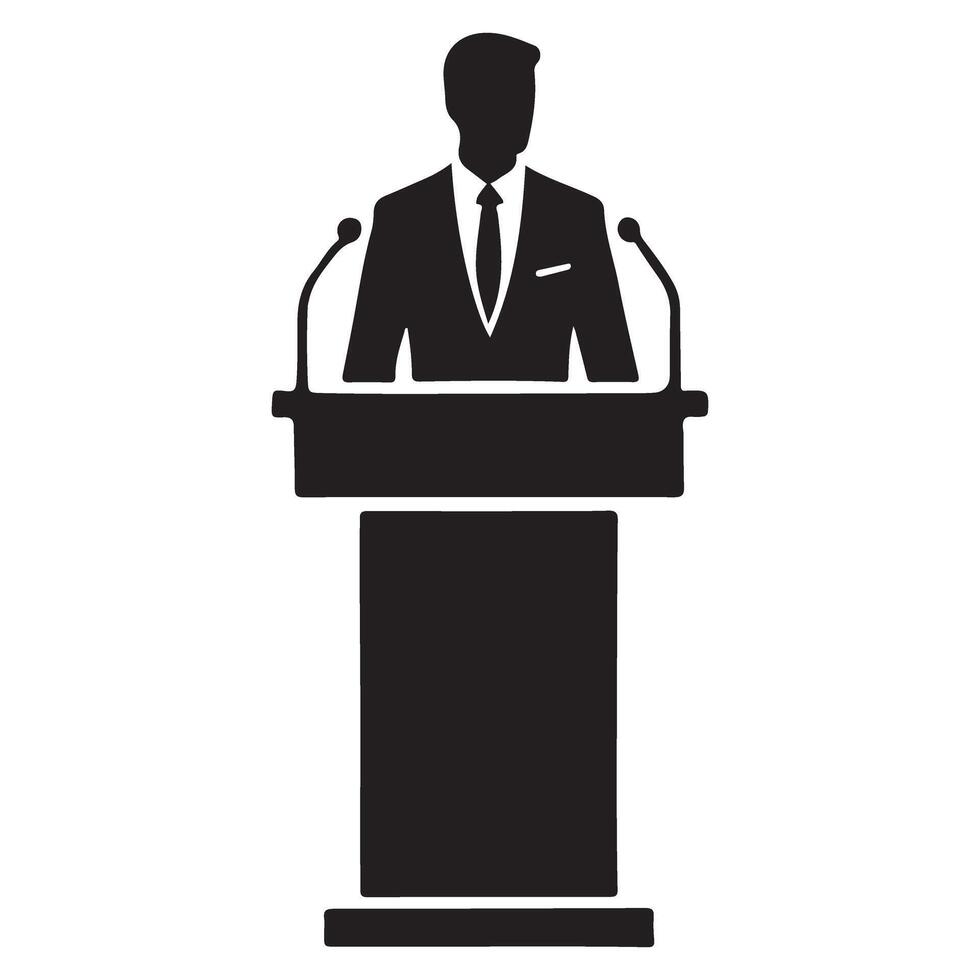 Silhouette of Speaker at Podium Giving Speech vector