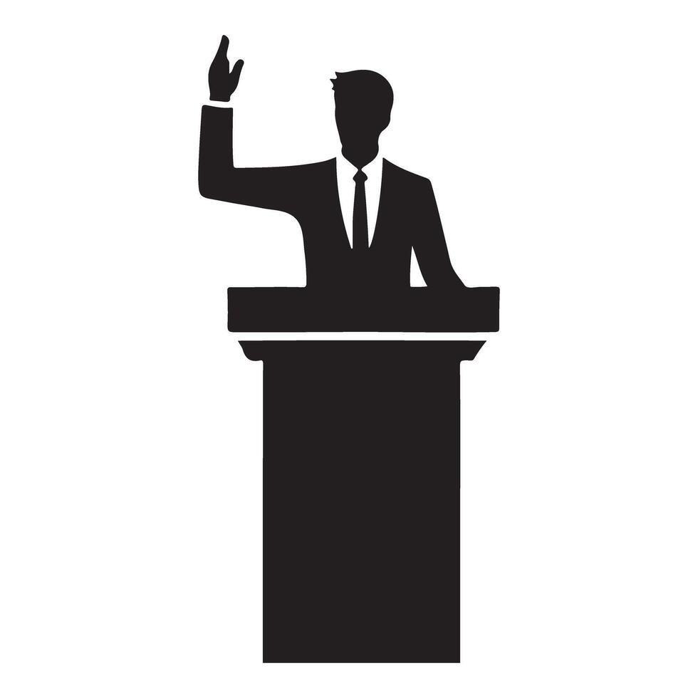 Silhouette of Speaker Raising Hand During a Speech vector