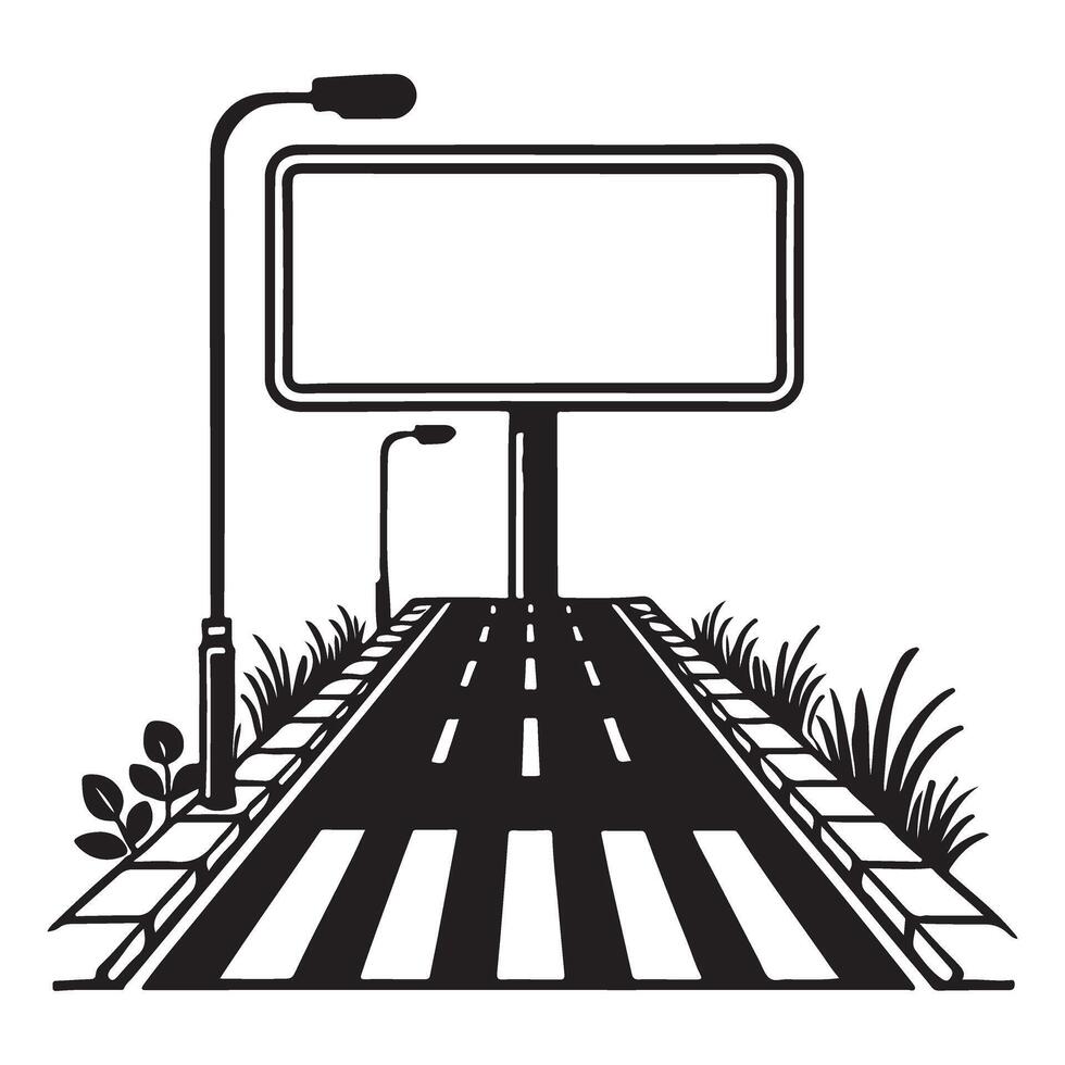 Street Scene with Billboard and Crosswalk Silhouette vector