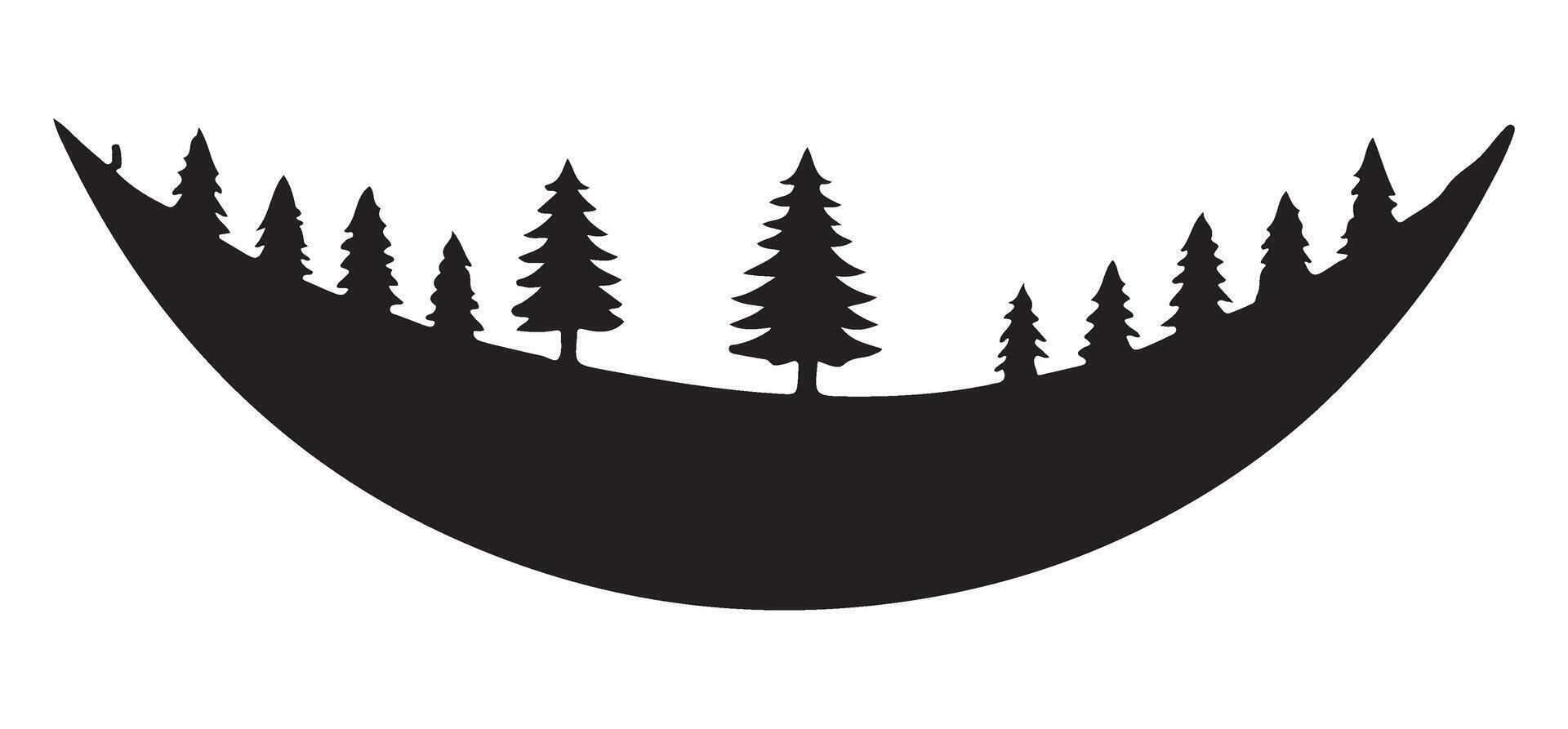 Serene Silhouette Landscape with Crescent Moon Shaped Hill and Trees vector