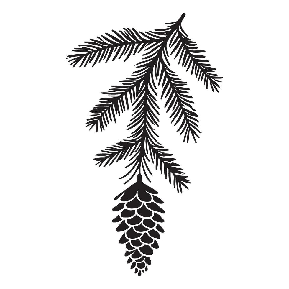 Pine Branch with Cone Silhouette Illustration for Winter vector