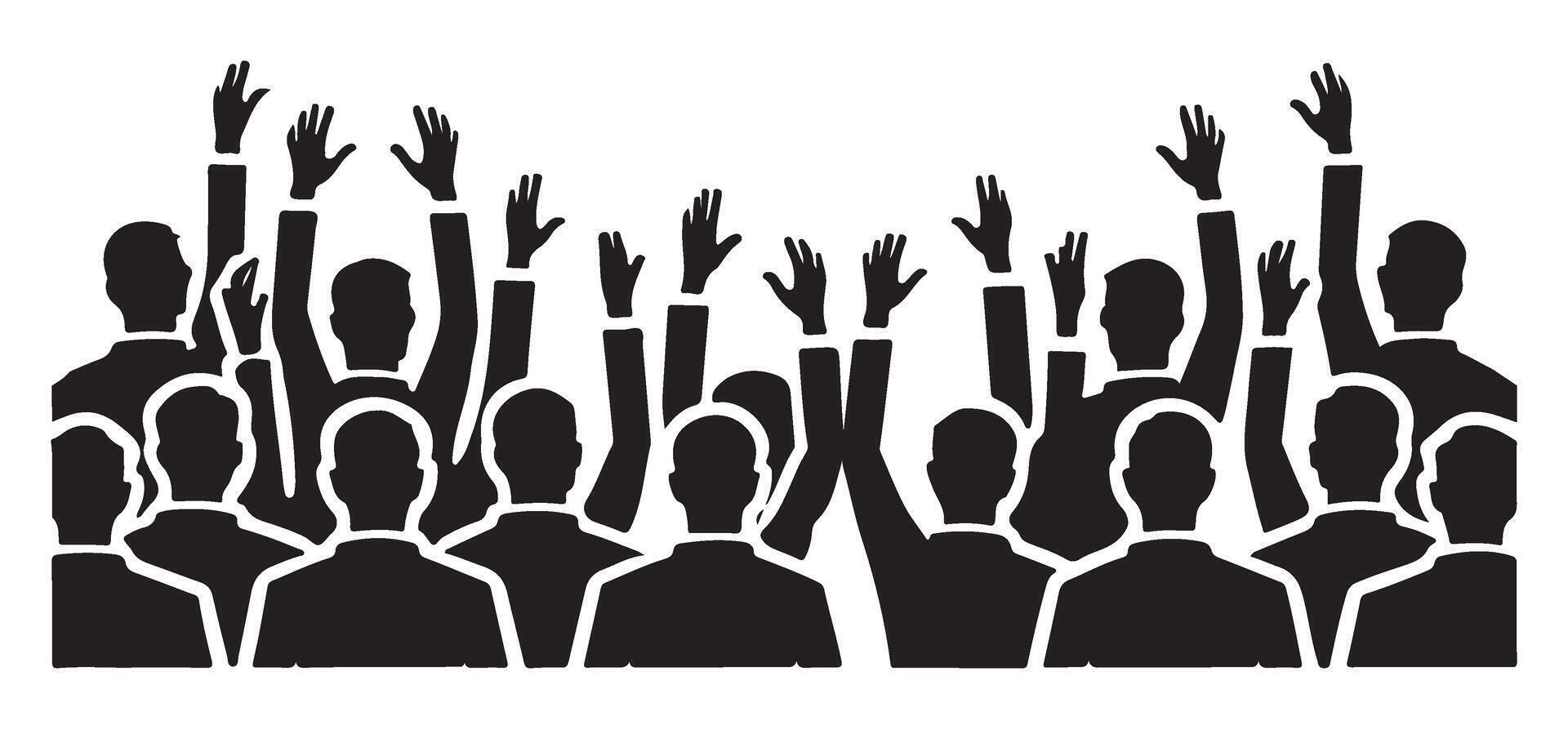 Silhouette of an Enthusiastic Crowd with Raised Hands vector