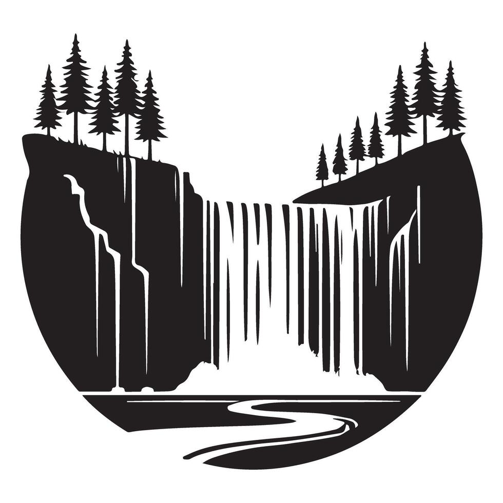 Waterfall in Circle Silhouette Illustration for Nature vector