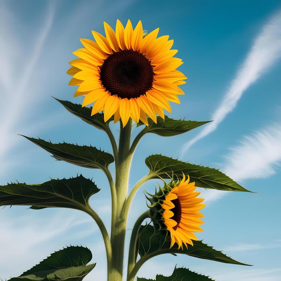a sunflower with a blue sky in the background photo