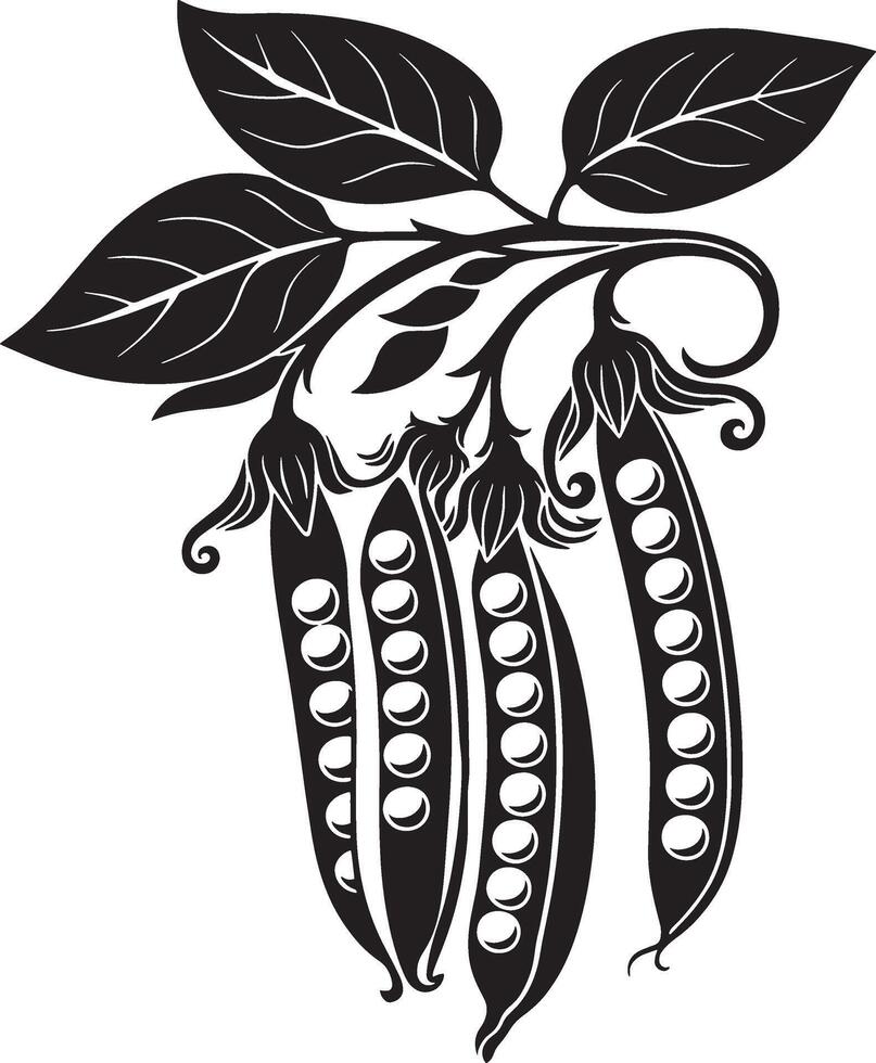 Modern Botanical Pea Pods Silhouette Art in Black and White vector