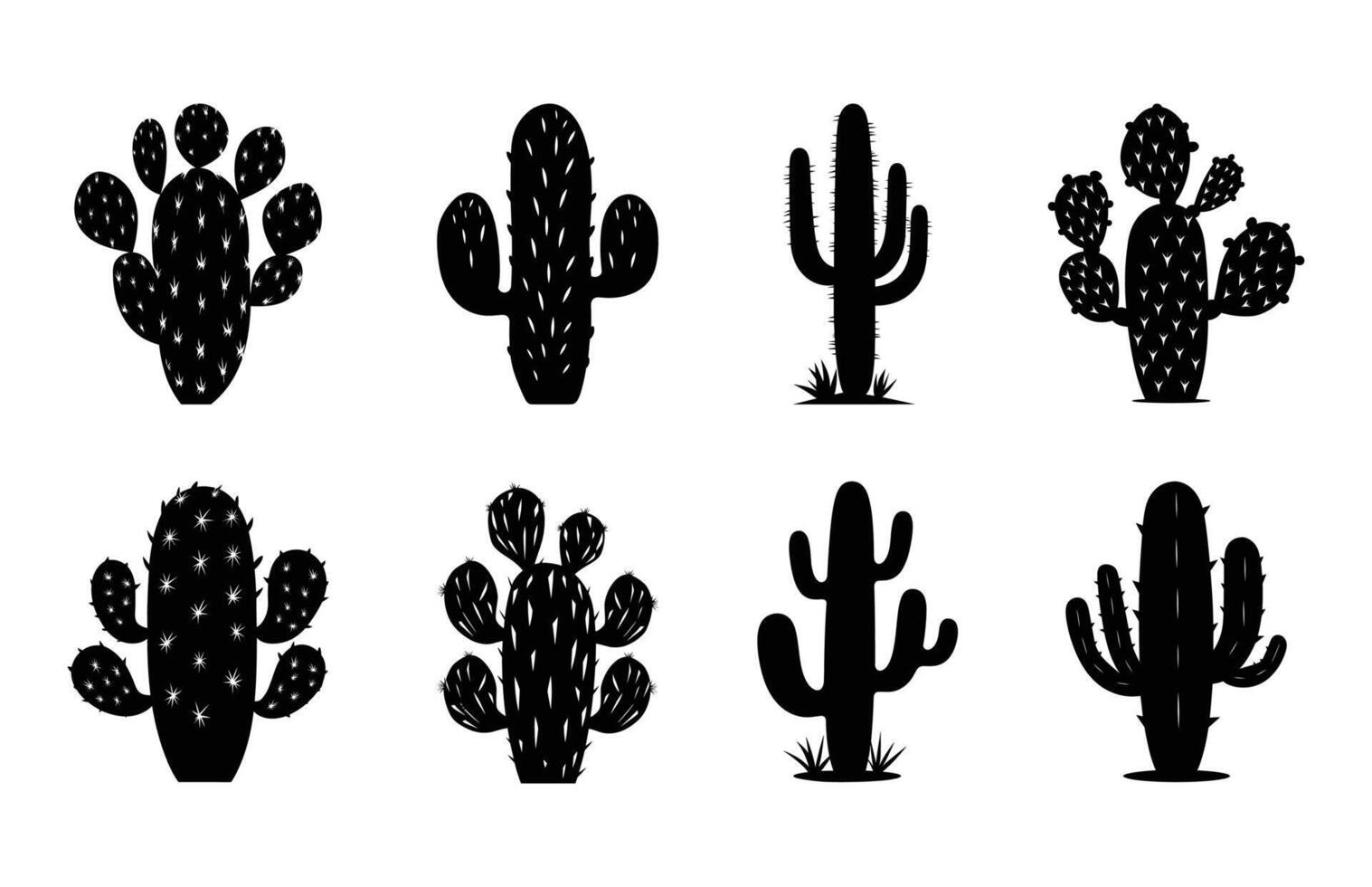 Prickly Pear Cactus Silhouette Set vector