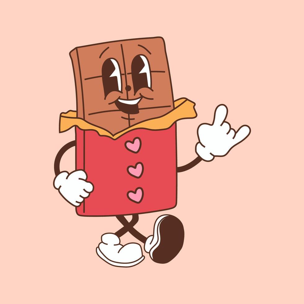 A retro cartoon style chocolate bar, designed as a Valentines Day mascot character vector