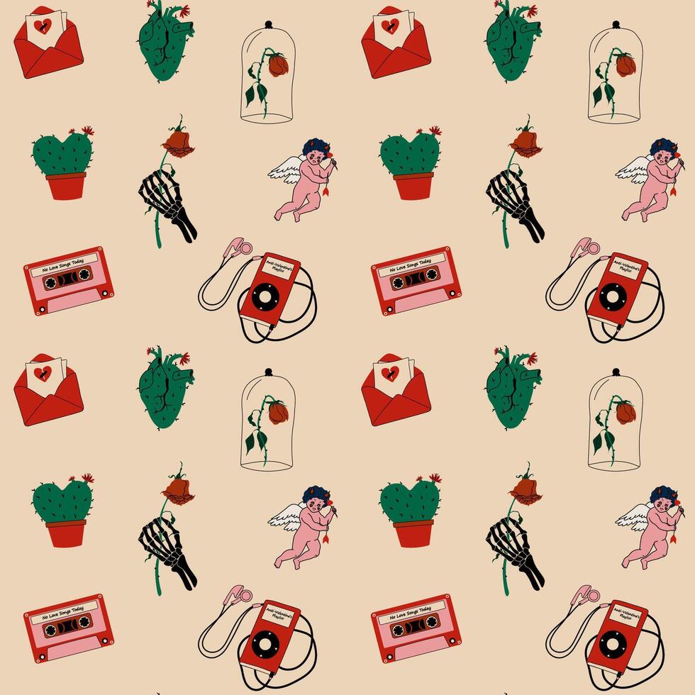 Seamless pattern with Stickers. Anti Valentine's day concept. vector