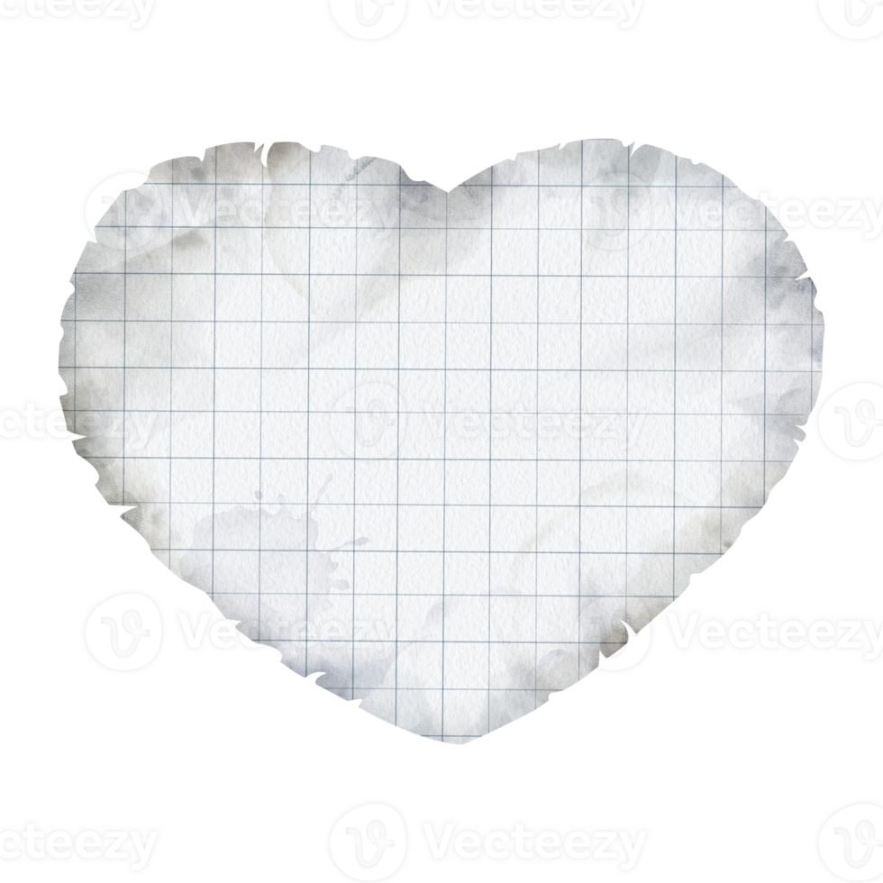 Cute white paper heart cut from a notebook, without background. Ideal for Valentines Day or Womens Day greeting cards, romantic postcards, business cards, website or app. Theme of first school love. png