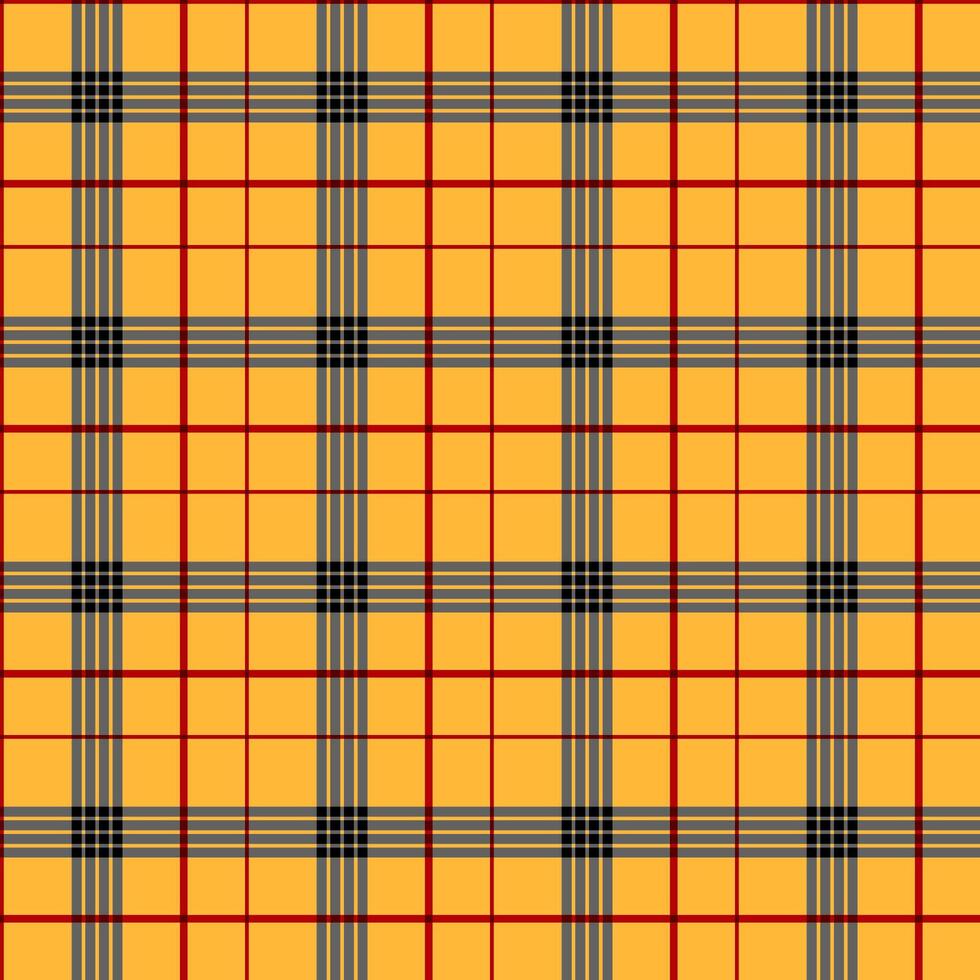 Black and red line on yellow background tartan. vector