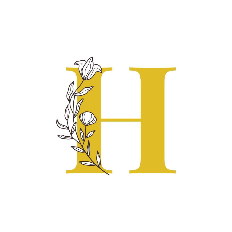 Floral Monogram Letter H with Minimalist Design vector