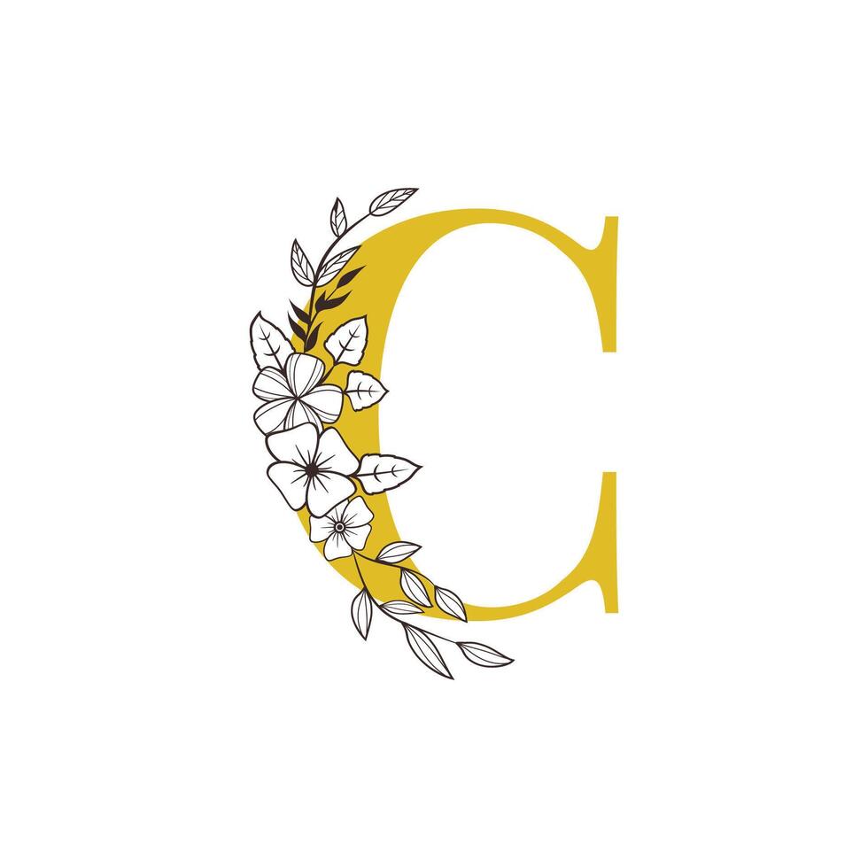 Floral Monogram Letter C with Minimalist Design vector