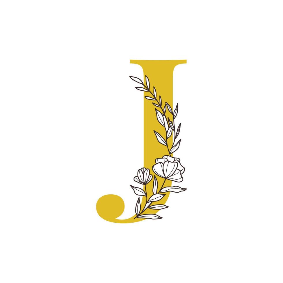 Floral Monogram Letter J with Minimalist Design vector