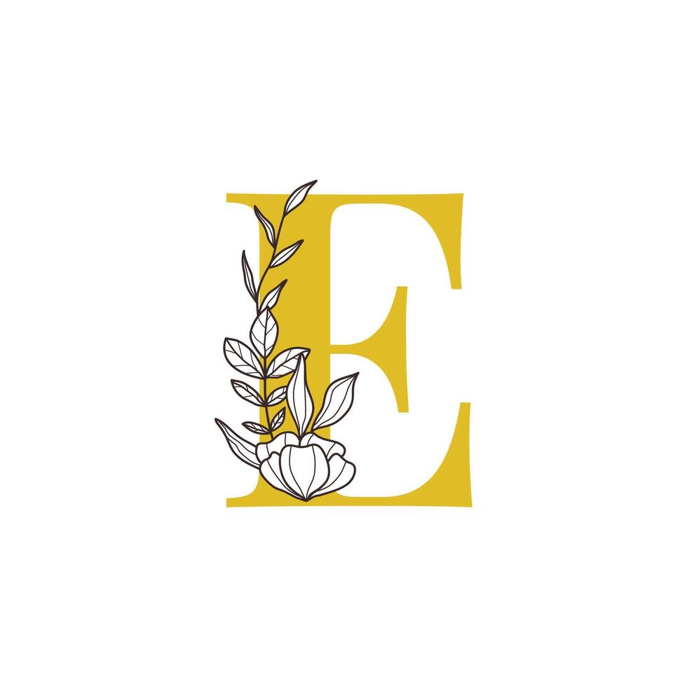 Floral Monogram Letter E with Minimalist Design vector