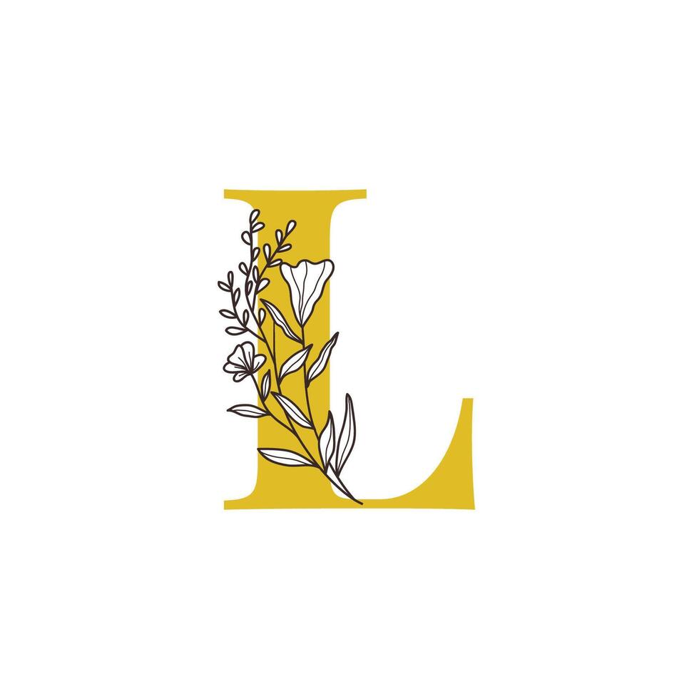Floral Monogram Letter L with Minimalist Design vector
