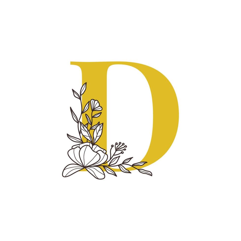 Floral Monogram Letter D with Minimalist Design vector