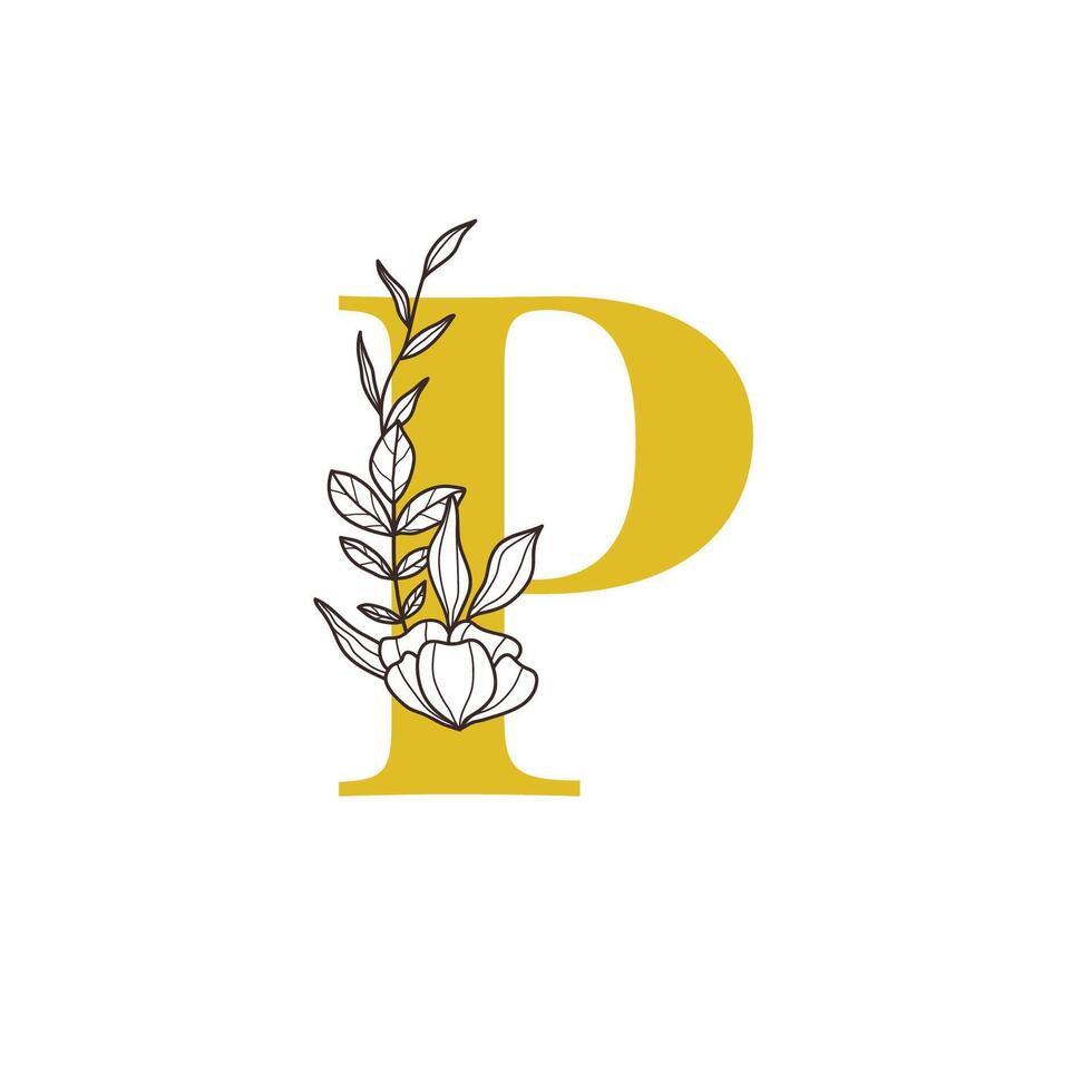 Floral Monogram Letter P with Minimalist Design vector