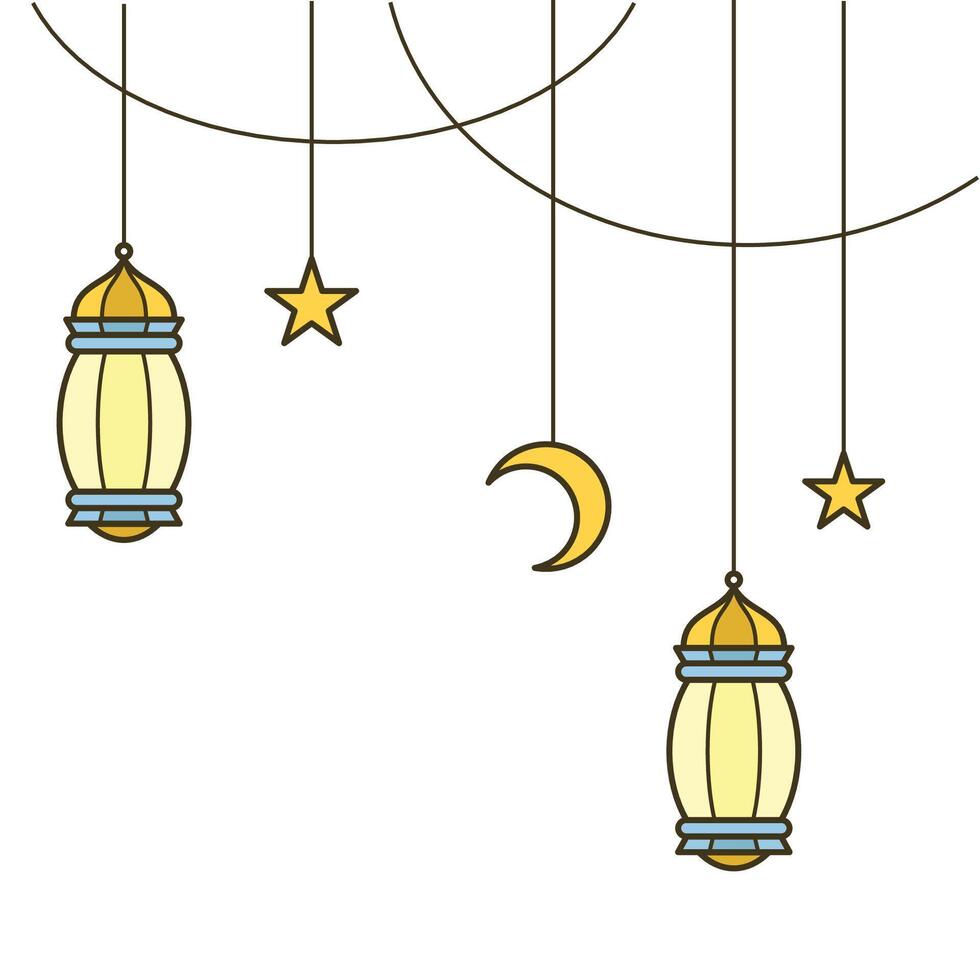 Hanging Lanterns and Crescent Moon vector