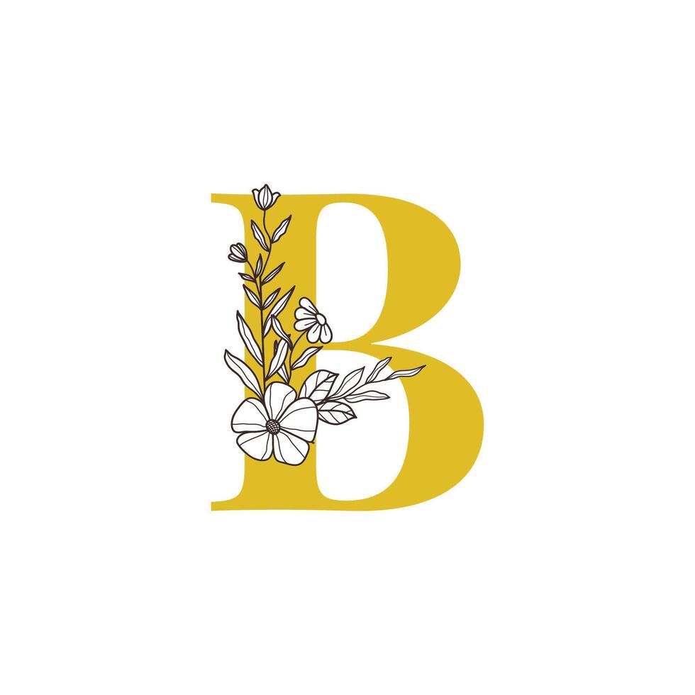 Floral Monogram Letter B with Minimalist Design vector