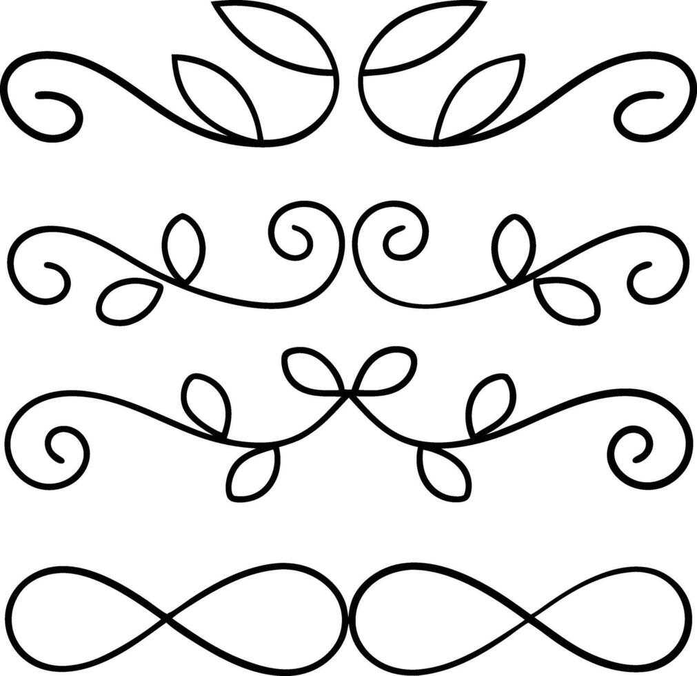 Elegant Floral Swirls Decorative Line Art Design Elements vector