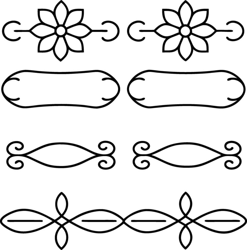 Elegant Floral Line Art Borders, Decorative Frame Design Elements vector