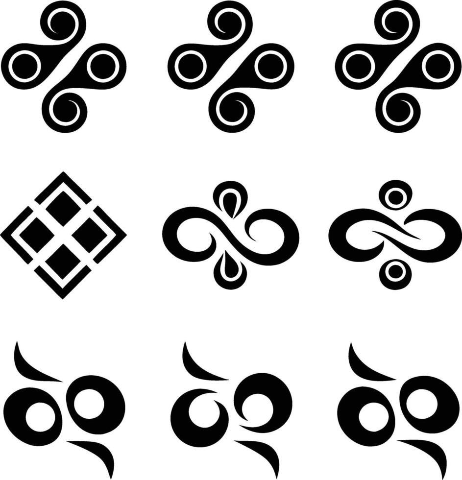 Abstract Black Swirl Symbols Design Elements, Geometric Patterns, Tribal Art vector