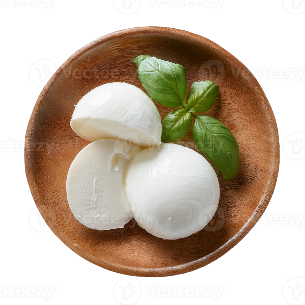 mozzarella cheese in wooden bowl png