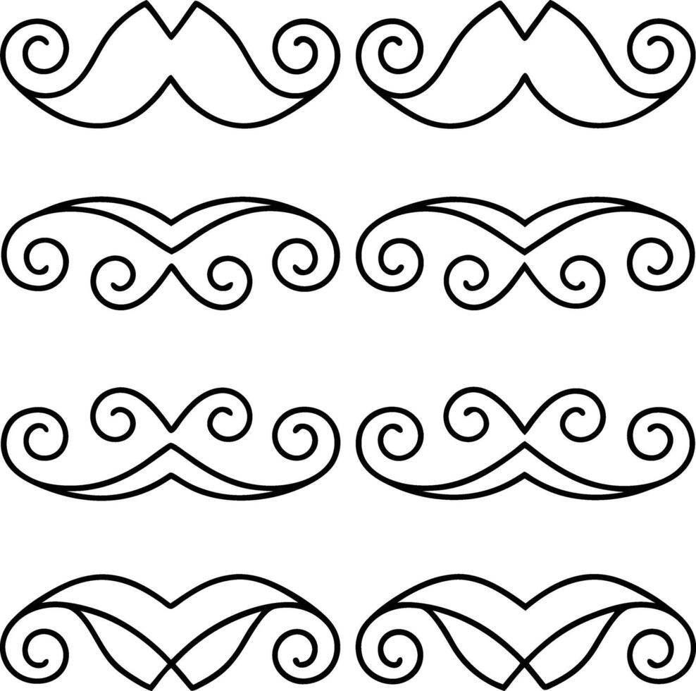 Six Stylish Mustache Designs Swirls, Curls, and Decorative Borders vector
