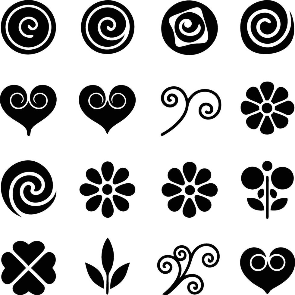 Black Swirl Flower Heart Design Elements Graphic Icons Set vector