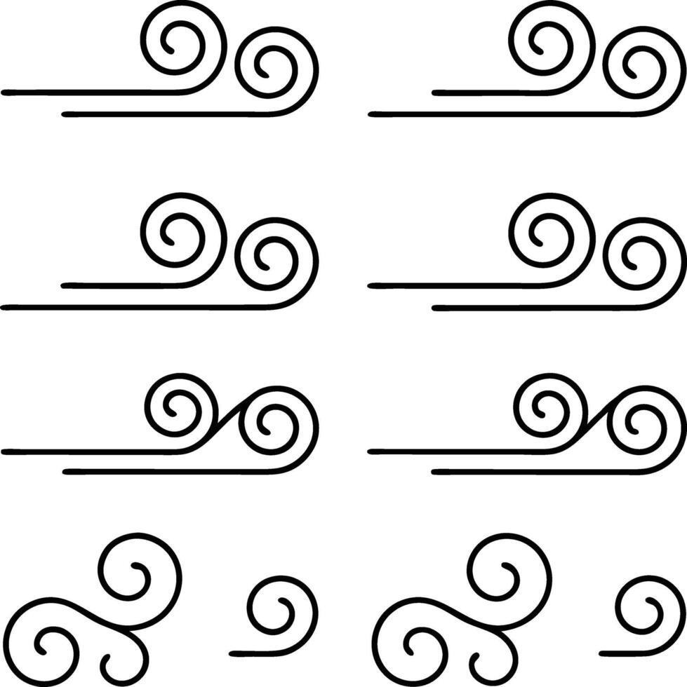Whimsical Swirl Wind Icons Line Art, Nature, Breeze, Design Elements vector
